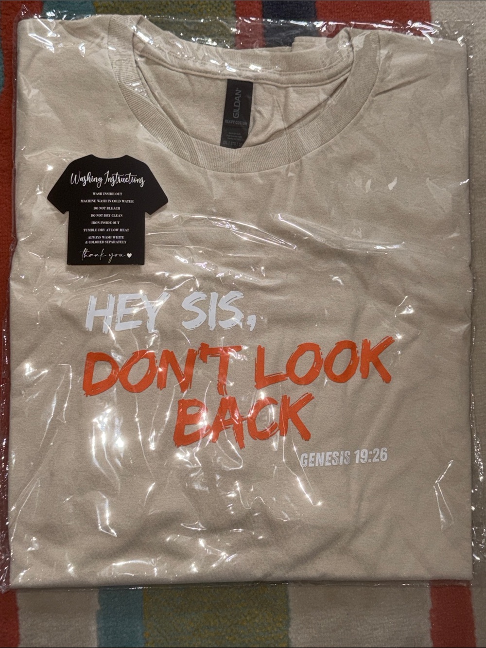 Gildan Beige Graphic Tee - "Hey Sis, Don't Look Back" - Custom